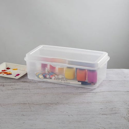 Sterilite 6-Pack Rectangular Large FlipTop, Clear Plastic Storage Box with Hinged Lid - Stackable Multipurpose Organizer for Art and Craft Supplies, Accessories, Photos & CDs, Home or Office Use