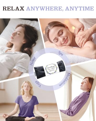 Lavender Eye Pillow for Relaxation, Yoga, Sleep – Weighted Eye Mask for Headache, Sinus, Aromatherapy Moist Heat Compress, Meditation Accessory, Relaxation Gift for Women (Black（only One）)
