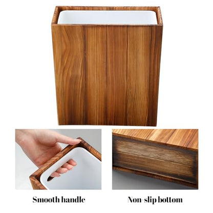 Coeusy 3 Gallon Wooden Trash Can with Liner,Small Solid Wood Bathroom Trash Can,Narrow Garbage Can,Decorative Waste Basket for Bathroom,Bedroom,Office