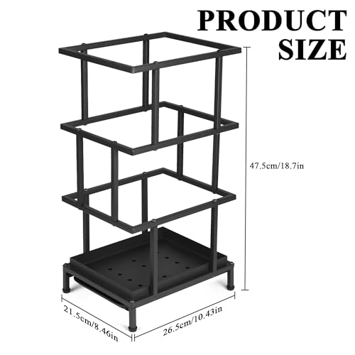 Alyoen Umbrella Holder for Entryway, Metal Umbrella Stand with Water Tray and Cane Holder, Adjustable Feet, 10.4 x 8.4 x 18.7 in, Suitable for Home, Office, and Shopping Mall (Black)