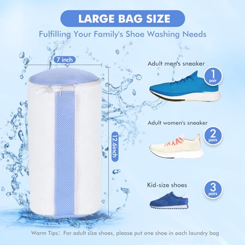 2-Pack Shoe Washing Machine Bags for Sneakers & Delicate Shoes, White | 3X Fade-resistant Fabric and 20,000+ Dense Fibers Lift Dirt, Protect Shoes and Reduce Scrubbing, Washer / Dryer Safe