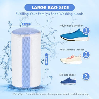 2-Pack Shoe Washing Machine Bags for Sneakers & Delicate Shoes, White | 3X Fade-resistant Fabric and 20,000+ Dense Fibers Lift Dirt, Protect Shoes and Reduce Scrubbing, Washer / Dryer Safe