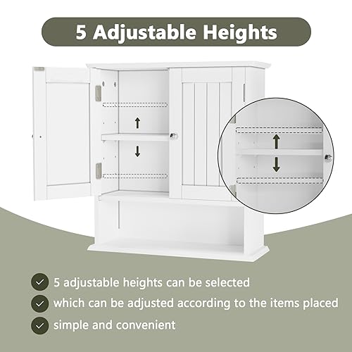 Smuxee White Bathroom Cabinet Wall Mounted, Small Bathroom Medicine Cabinet with 2 Door Adjustable Shelves, Bathroom Wall Cabinet Over Toilet for Laundry Room Kitchen