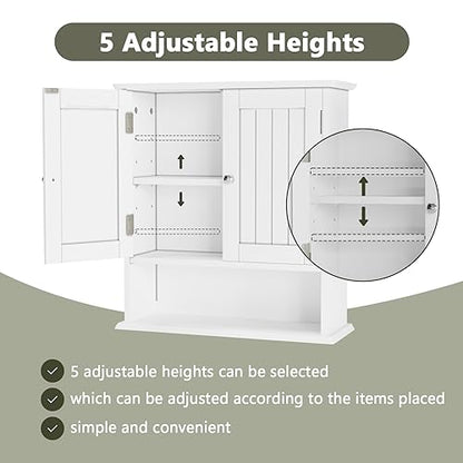 Smuxee White Bathroom Cabinet Wall Mounted, Small Bathroom Medicine Cabinet with 2 Door Adjustable Shelves, Bathroom Wall Cabinet Over Toilet for Laundry Room Kitchen