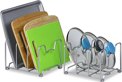 Simple Houseware Cabinet Bakeware Organizer Rack Holder, 2 Pack, Silver | for Kitchen, Pantry