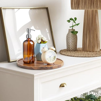 12 Inch Acacia Wood Round Tray, Wooden Decorative Bathroom Coffee Table Tray Centerpiece Candle Holder for Farmhouse Kitchen Dining Room Home Decor Coffee Table Decor and Accessories