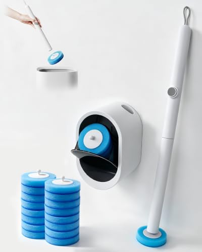 Disposable Toilet Brush and Holder Set with 16 Ref... (Blue)