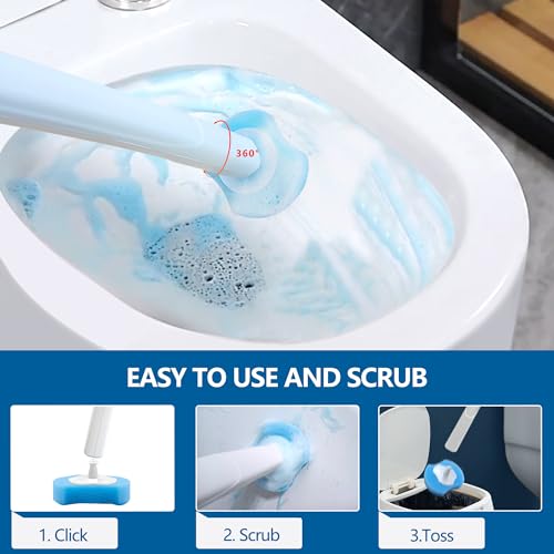 2 Pack Disposable Toilet Bowl Cleaner Wand and Holder Kit with 72 Refills | Toilet Cleaning System-2*16.81" ABS Handle Holder, 72 Replacement Heads for House, Apartment, RV Bathroom Cleaning