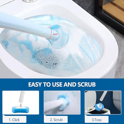 2 Pack Disposable Toilet Bowl Cleaner Wand and Holder Kit with 72 Refills | Toilet Cleaning System-2*16.81" ABS Handle Holder, 72 Replacement Heads for House, Apartment, RV Bathroom Cleaning