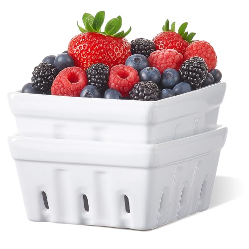 Berry Basket Ceramic Berry Bowls with Holes Square... (White | Ceramic)