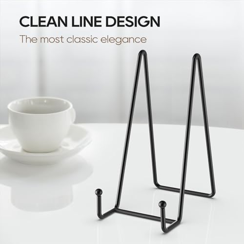 3 Pack 8 Inch Plate Stands for Display - Decorative Book Stand for Picture | Metal Frame Picture Easels Holders for Tables Cookbook Photo Art Show - Strong & Sturdy Thicke Iron Construction, Black