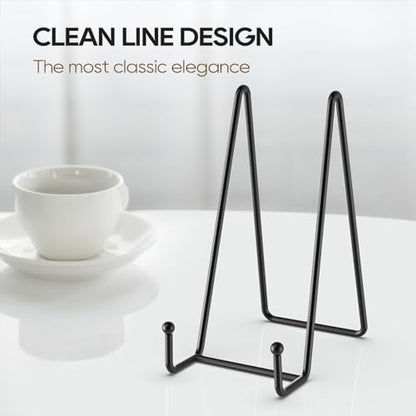 3 Pack 8 Inch Plate Stands for Display - Decorative Book Stand for Picture | Metal Frame Picture Easels Holders for Tables Cookbook Photo Art Show - Strong & Sturdy Thicke Iron Construction, Black