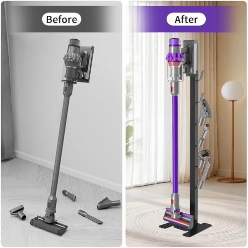 XIGOO Dyson Vacuum Stand for Gen5 Detect V15 V12 V11 V10 V8 V7 V6 | Vacuum Stand for Dyson Cordless Vacuum Cleaners and Accessory, Heavy-Duty Metal Bracket Holder with 6 Hooks, Black