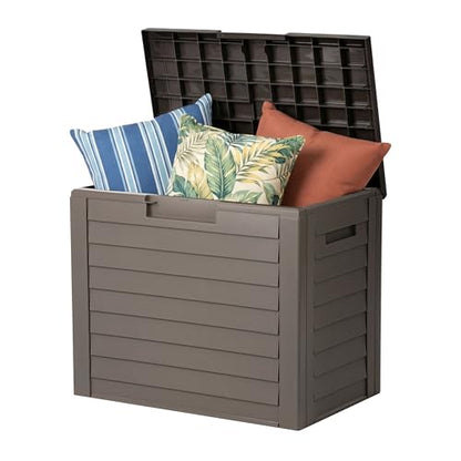 IRIS USA 35 Gallon Outdoor Deck Box, Lockable, Weather-Resistant, Brown | UV-Protected, Waterproof Resin, Patio Storage for Cushions, Garden Tools & Packages