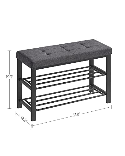 SONGMICS Shoe Bench, Storage Bench, Entryway Bench with Cushion | Shoe Shelf with Seat, Space-Saving, Modern Style, 31.9"W, Dark Gray and Ink Black ULBS57GYZ