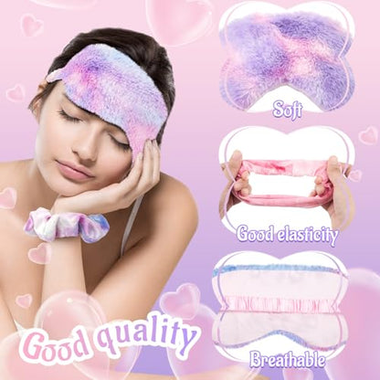 Wavwavw 24 Pcs Sleepover Supplies for Women Spa Headband Plush Eye Mask Bow Makeup Headbands Storage Bags Pajama Party Favors for Birthday Spa Bachelorette Party