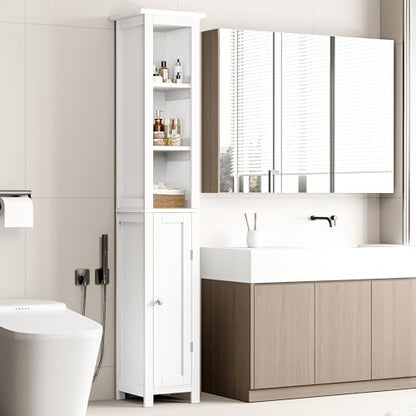 11.81'' Wide Narrow Bathroom Storage Cabinet-Slim Tall Bathroom Storage Cabinet with Adjustable Shelves，Bathroom Floor Storage Cabinet for Home, Small Spaces, Bathroom, Kitchen, Living Room, White