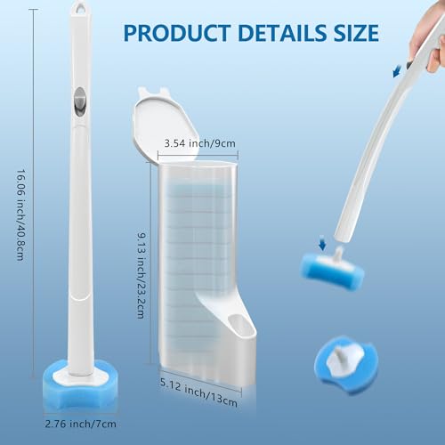 2 Pack Disposable Toilet Bowl Cleaner Wand and Holder Kit with 72 Refills | Toilet Cleaning System-2*16.81" ABS Handle Holder, 72 Replacement Heads for House, Apartment, RV Bathroom Cleaning