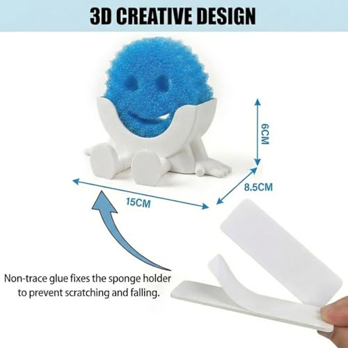 Creative Drainage Sponge Holder: Traceless Glue, 3D Printed Funny Kitchen Sink Holder, Keeps Sponge Dry – for Scrub Daddy (1, White)