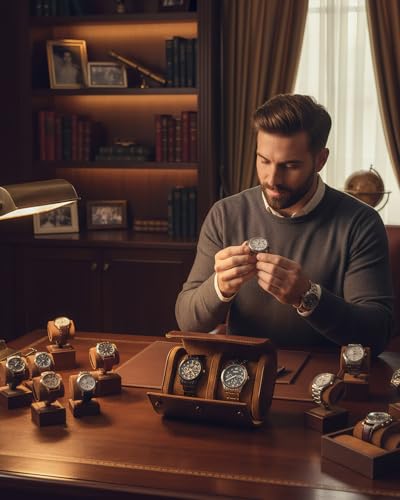 MR.OKAY 2 Watch Travel Case-Classic Leather Watch Case With Superb Texture.Portable Watch Roll Or Organizer For Storage And Display. Best Travel Gift for Men,All Handcrafted By Artisans.