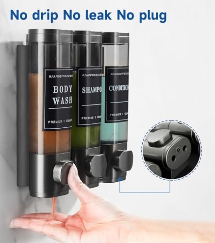 Shower Soap Dispenser Wall Mounted No Drill Shampoo Dispenser for Shower Wall Shampoo and Conditioner Dispenser Bathroom Hotel 3 * 350ml Gungray with Labels