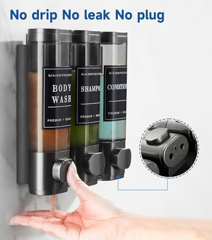 Shower Soap Dispenser Wall Mounted No Drill Shampoo Dispenser for Shower Wall Shampoo and Conditioner Dispenser Bathroom Hotel 3 * 350ml Gungray with Labels