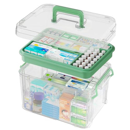ANYPROLUS 15QT Clear Medicine Organizer Box with Handle, Plastic Medicine Container with Tray First Aid Box Empty, Thickened Medicine Storage Organizer Multipurpose Medication Organizer Storage