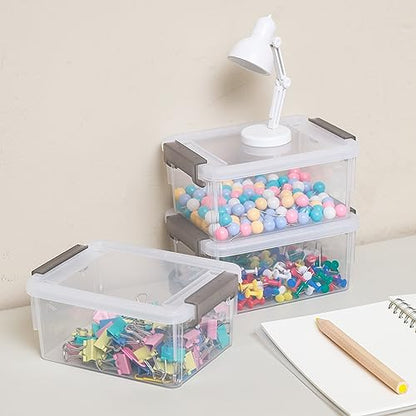 Citylife 0.53 QT 10 Packs Small Storage Bins Plastic Storage Container Stackable Box with Lids for Organizing, Clear White | Plastic Box for Beads, Buttons, Sewing Supplies, Office Supplies and Small Toys