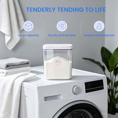 MUAZ Laundry Pods Storage Container - Washing Pods Storage with Pop-up Lids, Clear Box with Scoops, 8 Stickers - 5.5L/12Lbs(270 Pods) Large Organizer for Detergent Pods, Powder