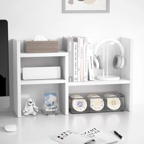Desktop Organizer Office Storage Rack Adjustable W... (White | Engineered Wood)