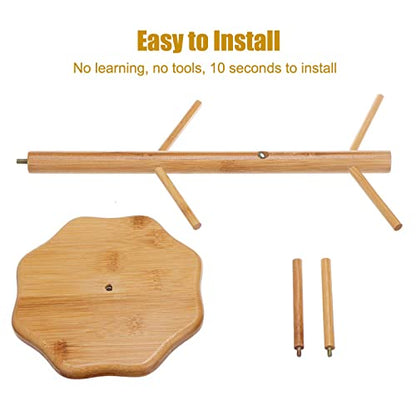 Bamboo Countertop Mug Tree Stand with 6 Hooks, Octagon Base Coffee Cup Tree