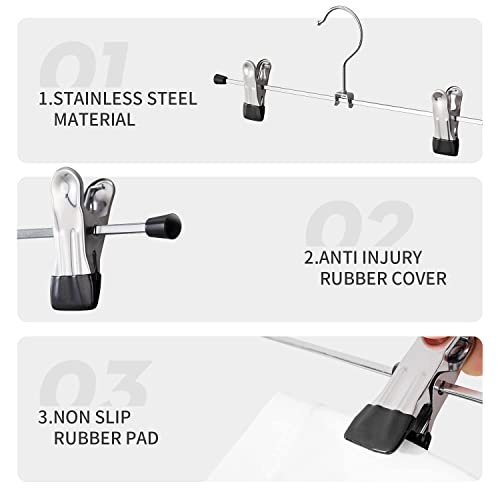 30 Pack Pants Hangers with Clips Skirt Hangers for Women Shorts Hangers Heavy Duty Metal Clothes Hanger for Closet Space Saving Non Slip Trousers Hanger Jeans Hanger for Men,Black,14 Inch