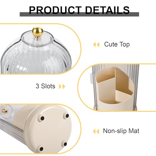 Toothbrush Holders with Cover Toothpaste Organizer for Bathroom, Beige | 360° Rotating, Dustproof Sliding Lid, Drainage Holes, Waterproof, for Kids Electric Toothbrush Makeup Brush Storage