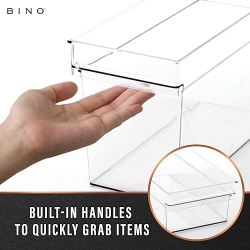 BINO | Plastic Storage Bins, Medium | THE HANDLER COLLECTION | Multipurpose Organizer Bins | Kitchen Pantry Organizers and Storage | Clear Containers for Organizing Home | Freezer Organizer