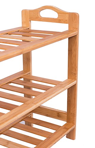 BIRDROCK HOME 3 Tier Free Standing Shoe Rack with Handles | Bamboo | Wood | Closets and Entryway | Organizer | Fits 9 Pairs of Shoes