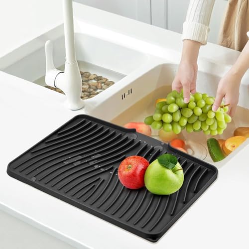 Silicone Dish Drying Mat for Kitchen Counter, Blac... (Black-1pc | Silicone)