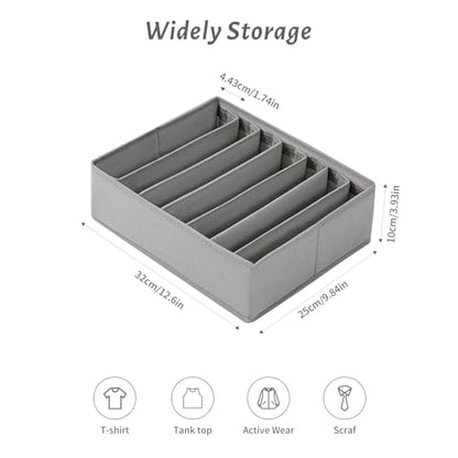 4 Packs Adjustable T-shirt Drawer Organizers for Clothing with 6 Adjustable Dividers, 7 Grids Wardrobe Storage Box, DIY Clothes Organizer for Folded Clothes, T-shirt, Legging