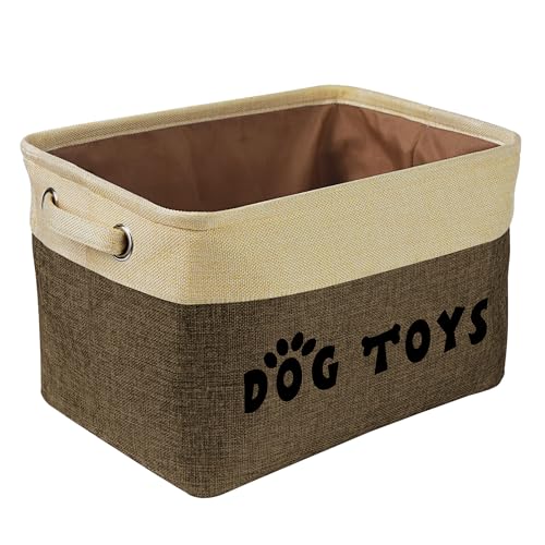 PET ARTIST Dog Toy Basket, Large Collapsible, Brown, M: 15"x11"x9" | Dog Toy Bin Box, Comfortable Handles, Large Pet Toy Storage Organizer, For Accessories, Toys, Coat & Clothing, Blanket Leash