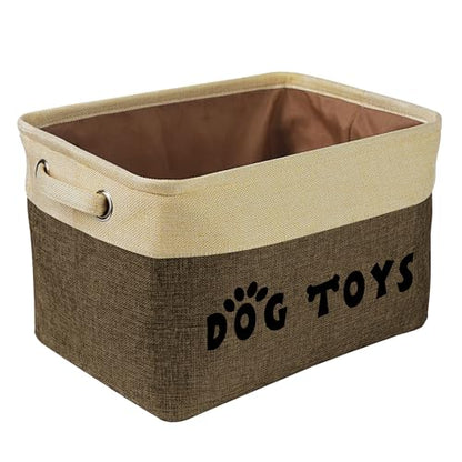 PET ARTIST Dog Toy Basket, Large Collapsible, Brown, M: 15"x11"x9" | Dog Toy Bin Box, Comfortable Handles, Large Pet Toy Storage Organizer, For Accessories, Toys, Coat & Clothing, Blanket Leash