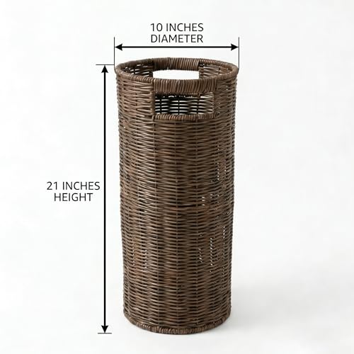 Rattan Umbrella Holder for Entryway with Drip Tray, Round Umbrella Stand for Indoor & Outdoor, Tall Wicker Basket for Storage, Woven Organizer for Home, Office, Hotel, Shop, Brown