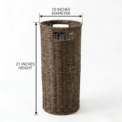 Rattan Umbrella Holder for Entryway with Drip Tray, Round Umbrella Stand for Indoor & Outdoor, Tall Wicker Basket for Storage, Woven Organizer for Home, Office, Hotel, Shop, Brown