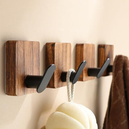 Towel Hooks for Bathrooms, Wood Decorative Adhesive Hanging Hook