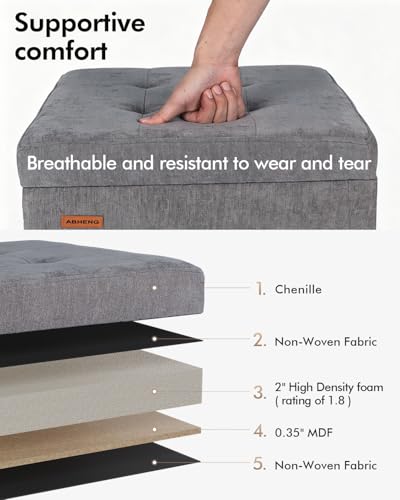 Chenille Cover Steel Frame Ottoman with 48L Storage,17.7" x 17.7" x 17.7" Square Linen Storage Ottoman Stool Cube with Legs,for Dorm Livingroom Gray UASND641G