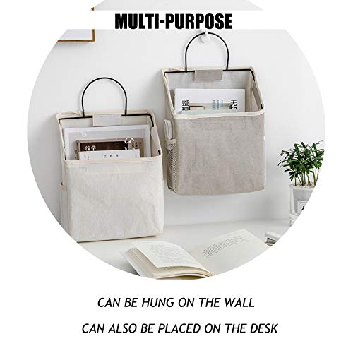 Wall-Hanging Storage Bags, Desktop Organizer Basket Cotton Linen Hanging Storage Basket for Kitchen,Bderoom,Living Room (#2 White)