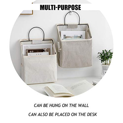 Wall-Hanging Storage Bags, Desktop Organizer Basket Cotton Linen Hanging Storage Basket for Kitchen,Bderoom,Living Room (#2 White)