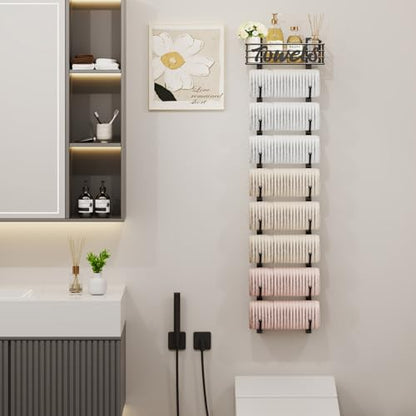 Hanging Towel Racks for Bathroom - 9 Tier Over the Door & Wall Mounted Bath Rolled Towel Storage Organizer Holder for Small Bathroom, RV, Camper, Black (Patented)