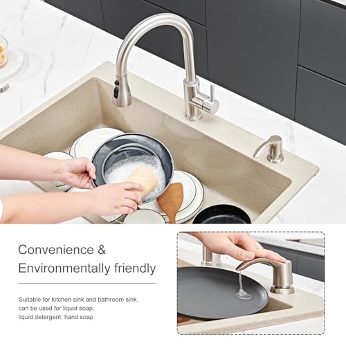 Kitchen Sink Soap Dispenser - Brushed Nickel, G080BN-G | Sink Soap Dispenser Pump with 40" Silicone Soap Dispenser Extension Tube, Say Goodbye to Frequent Refills