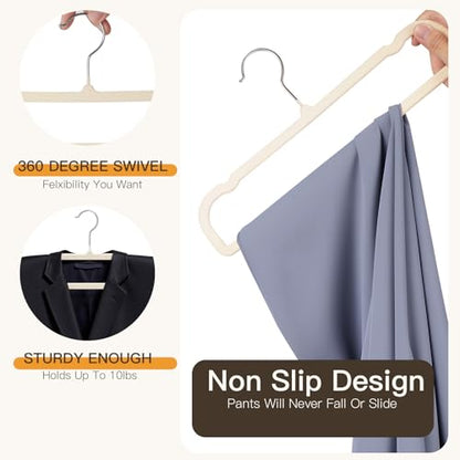 Velvet Hangers Pants Hangers 20 Pack Velvet Pant Hangers,Heavy Duty Felt Hangers for Pants,Jeans,Scarf,Towels,Tank Top,Coat.Closet Organizers and Storage（Beige）