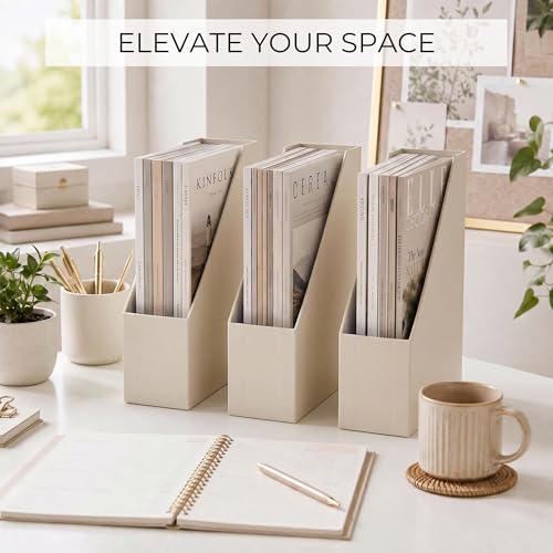 ZICOTO Beautiful Magazine Holder Set Of 3 - Sturdy File Holder to Organize Your Desk Or Shelves - The Perfect Office Storage to Effortlessly Organize Your Paperwork/Files, Magazines, Books Or Binders