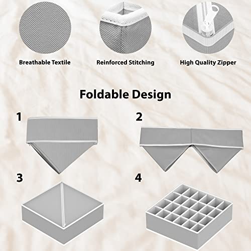 Simple Houseware 4-Pack Drawer Organizer Set for Underwear/Socks/Bra, Gray | Closet Dividers for Underwear, Socks, Bras, Scarves, Ties - Foldable Non-Woven Storage Boxes